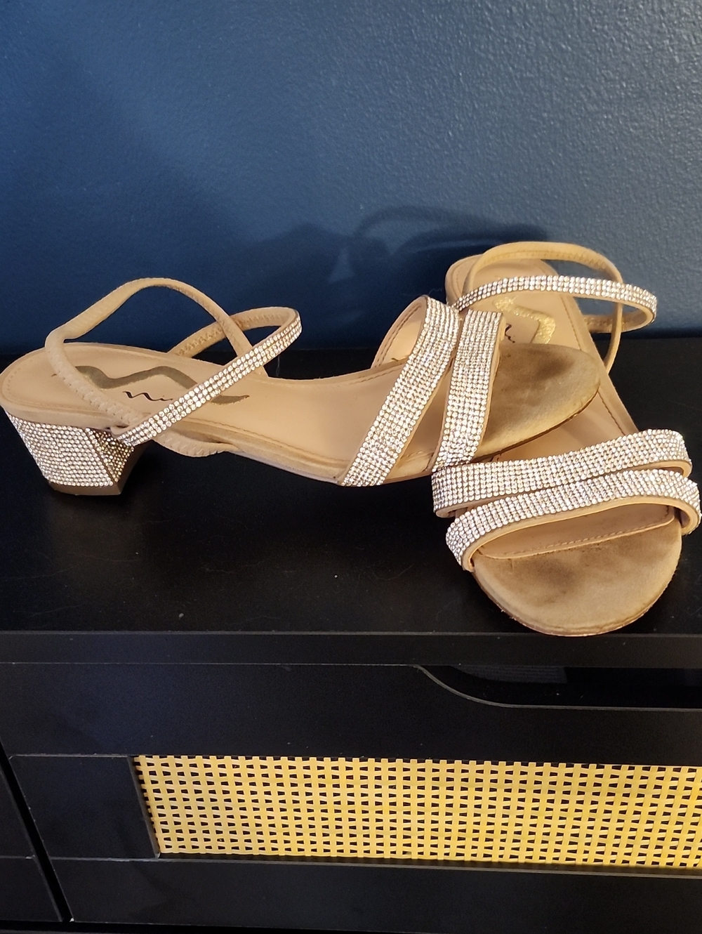 Women's Nude Crystal-Strap Low Heel Sandals